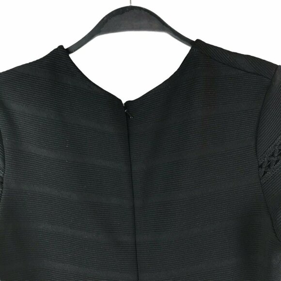 Topshop Dress Women's Sz 4 Black Openwork A Line Short Sleeve Zipper Mini Casual - Picture 5 of 8